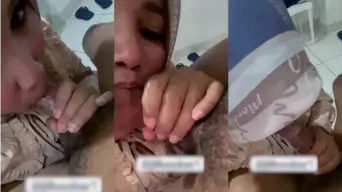 Tante Berjilbab Ngewein Kontol Suami Sambil Nahan Desah.